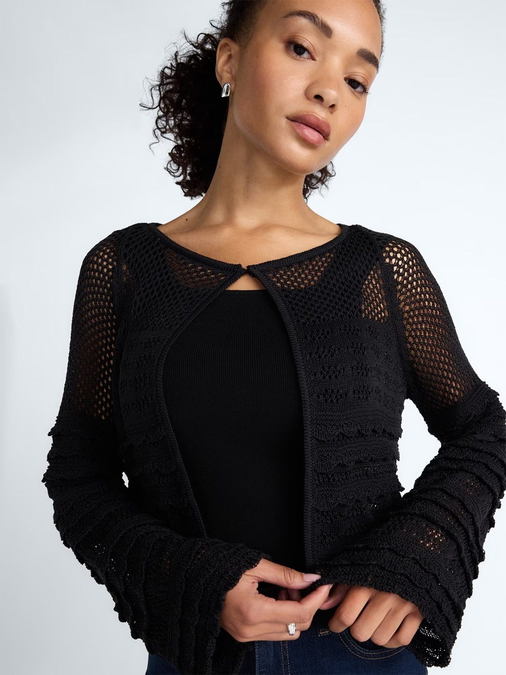 Scoop Women's Stitch Mix Button Front Cardigan in Black